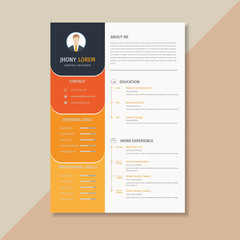 Creative resume template / CV, orange and yellow combination looks elegant - Vector