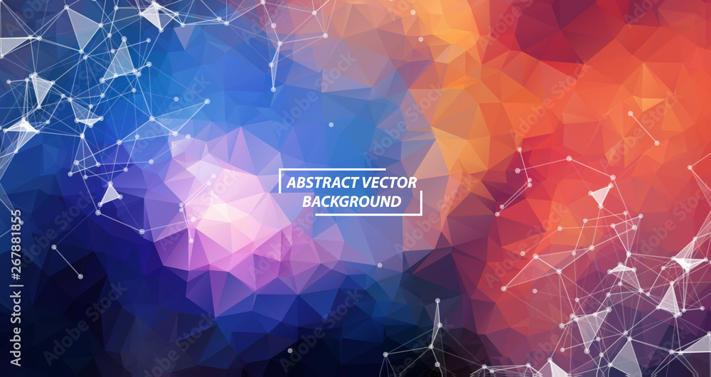 Poster multicolor geometric polygonal background molecule and communication. connected lines with dots. min
