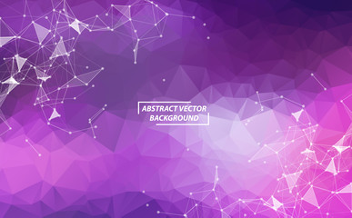 Purple Geometric Polygonal background molecule and communication. Connected lines with dots. Minimalism background. Concept of the science, chemistry, biology, medicine, technology.