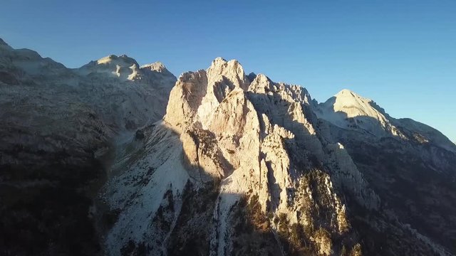 Albania's highest mountain in the Alps during sunset whilst hiking from Valbone to Theth