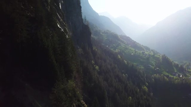 Aerial footage of the Fallbach in the valley of Grindelwald, Switzerland.