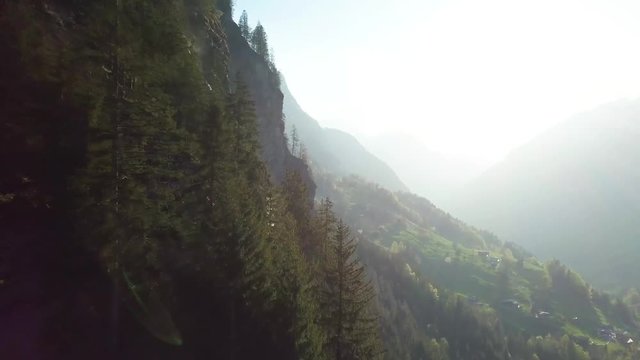 Aerial footage of the Fallbach in the valley of Grindelwald, Switzerland.