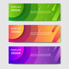 Vibrant gradient and modern futuristic geometric shape background template for headline and header banner in orange, purple, green color. Suitable for social media, web, blog, website. 