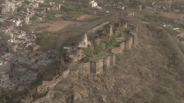 Moti Doongri fort and Birla mandir, Jaipur, 4k aerial ungraded/flat footage