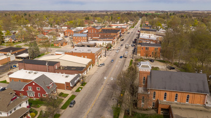 Aerial View Main Street Church and Buildings North Manchester indiana