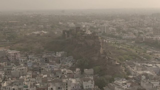 Moti Doongri fort and Birla mandir, Jaipur, 4k aerial ungraded/flat footage