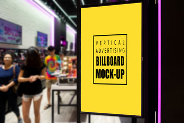 Mock up vertical billboard at entrance of shopping mall
