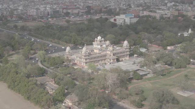 Albert Hall, Jaipur, 4k drone aerial, ungraded/flat raw footage