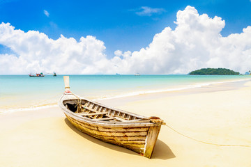 Fototapeta na wymiar Beauty beach with yellow sand and crystal clear water in Krabi Thailand