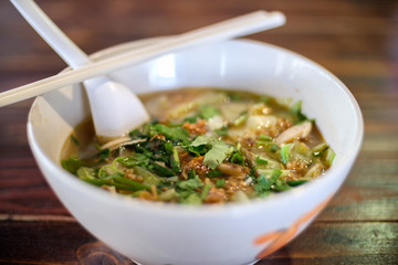 Instant noodles in the bowl