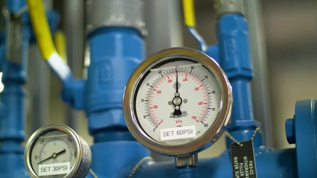 Pressure gauge in a plant sitting at 50 psi