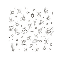 Set of hand drawn stars. A sketch of the ink in vintage style. Vector illustration