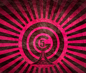 Wi Fi Network Symbol . Mobile gadgets technology relative image. Sun rays background. 5G text