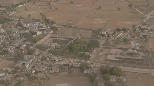 Chand Baori step well, Abhaneri, India, 4k aerial drone ungraded/flat footage