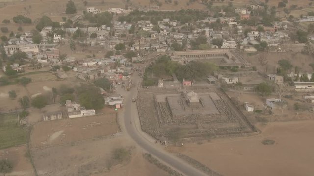Chand Baori step well, Abhaneri, India, 4k aerial drone ungraded/flat footage