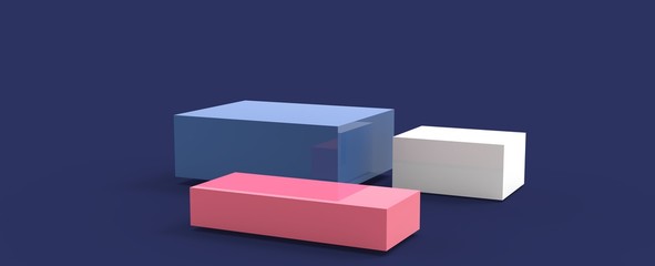 Render de podio de prismas de diferentes tamaños, materiales plásticos con fondo unicolor.