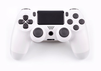 Joystick gaming controller isolated on white background , Video game console developed Interactive...
