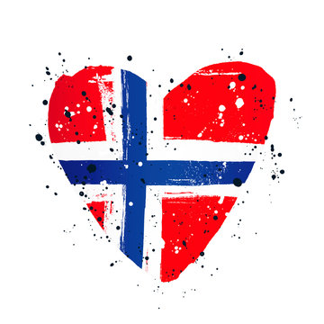 Norwegian Flag In The Form Of A Big Heart. Vector Illustration