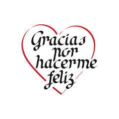 Thank you for happiness, hand lettering in Spanish. Vector