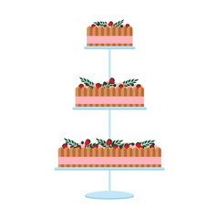 Cute wedding cakes with floral decoration isolated on a white background.