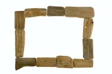 driftwood frame isolated on white background. Rustic Driftwood Frame with copy space.Summer  driftwood Mockup  . wooden frame in nautical style