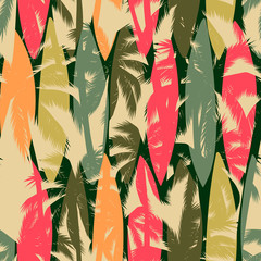 Abstract seamless pattern with tropical palm. Vector template.