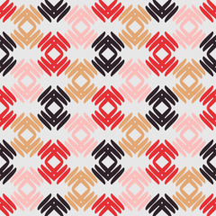 Fototapeta premium Ethnic boho seamless pattern. Embroidery on fabric. Patchwork texture. Weaving. Traditional ornament. Tribal pattern. Folk motif. Can be used for wallpaper, textile, invitation card, wrapping, web.