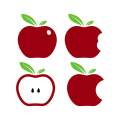 Red Apple, apple core, bitten, half vector icons - Vector