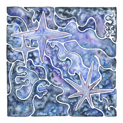 Ether. Space. Spark. Abstract mosaic element. Watercolor illustration. - 267894484