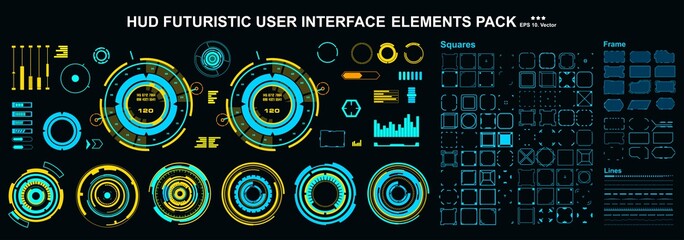 HUD elements mega set pack. Dashboard display virtual reality technology screen. Futuristic user interface. © PALERM089
