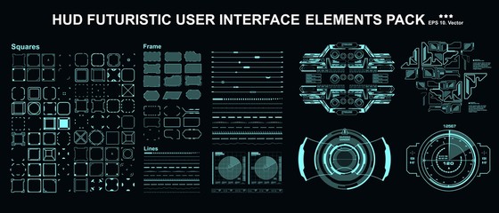 HUD elements mega set pack. Dashboard display virtual reality technology screen. Futuristic user interface.