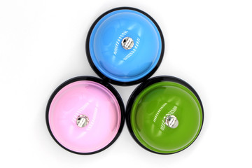 Close up blue green pink reception bell isolated on white background