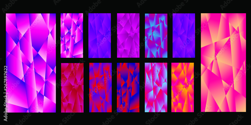 Poster vector eps 10 gradient set. different colors. modern smartphone screen, mobile app template. design 