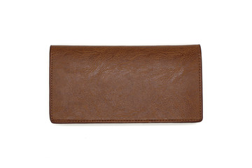 Close up brown wallet isolated on white background. Men wallet.