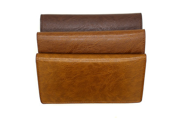 Close up brown wallet isolated on white background. Men wallet.