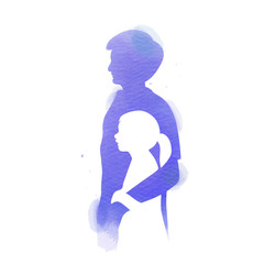 Naklejka na ściany i meble Father with daughter silhouette plus abstract watercolor painted. Happy father's day. Digital art painting. Vector illustration.