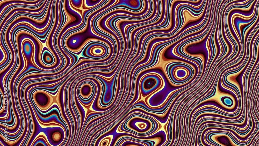 Poster Moving random wavy texture. Psychedelic animated background. Looping footage.