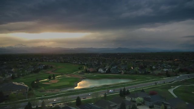 Longmont Colorado city scape and ute creek golf course aerial view