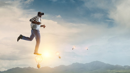 Virtual Reality headset on a black male. Mixed media