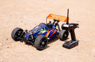 rc toy car rally on dirt track