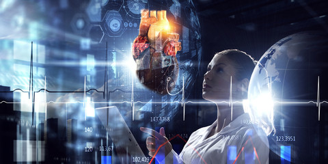 Medicine research of human heart. Mixed media