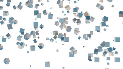 Several light blue cubes scattered
