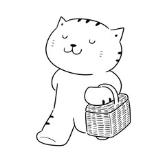 vector of cat and wicker basket