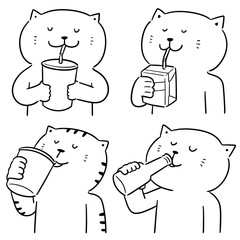 vector set of cat drinking
