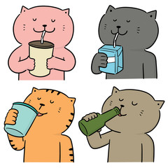 vector set of cat drinking