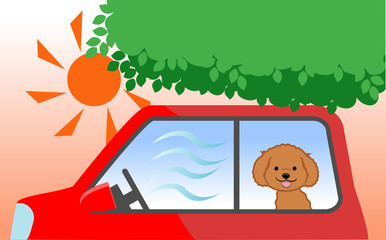 犬の熱中症対策 木陰で車中留守番する犬