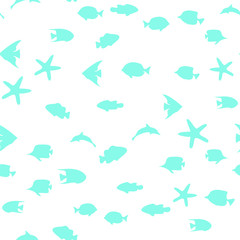 Underwater scene. Colorful fish groups in clean sea water. Seamless vector EPS 10 pattern.
