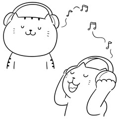 vector set of cat listening music