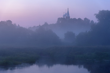 Foggy morning on the river. Ivanovo region Russia - Dunilovo