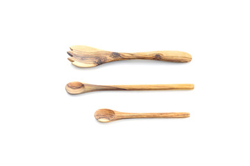 Wooden utensils on a white background